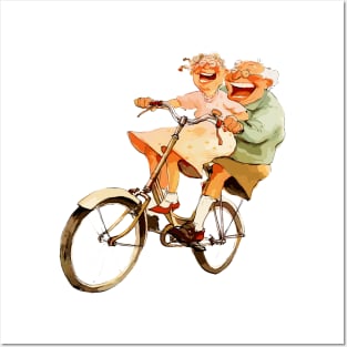 Old Couple Bicycling Posters and Art